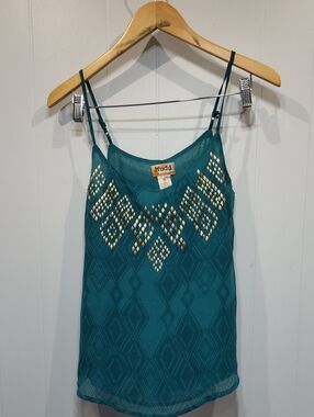 Mudd Double Layer Embellished Loose Flowy‎  Studded Turquoise Tank size Medium